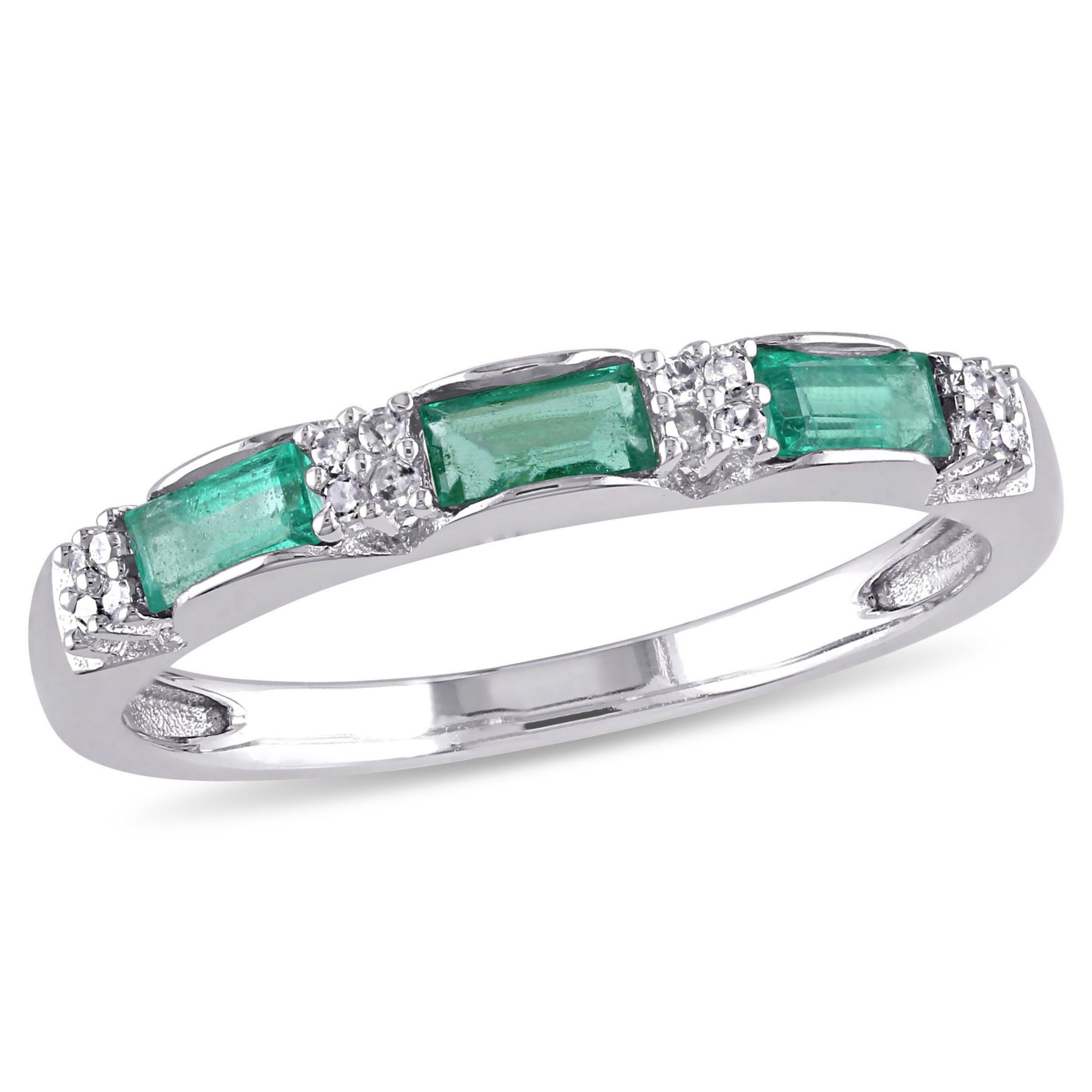 Emerald and Diamond Accent Eternity Ring in 10K White Gold