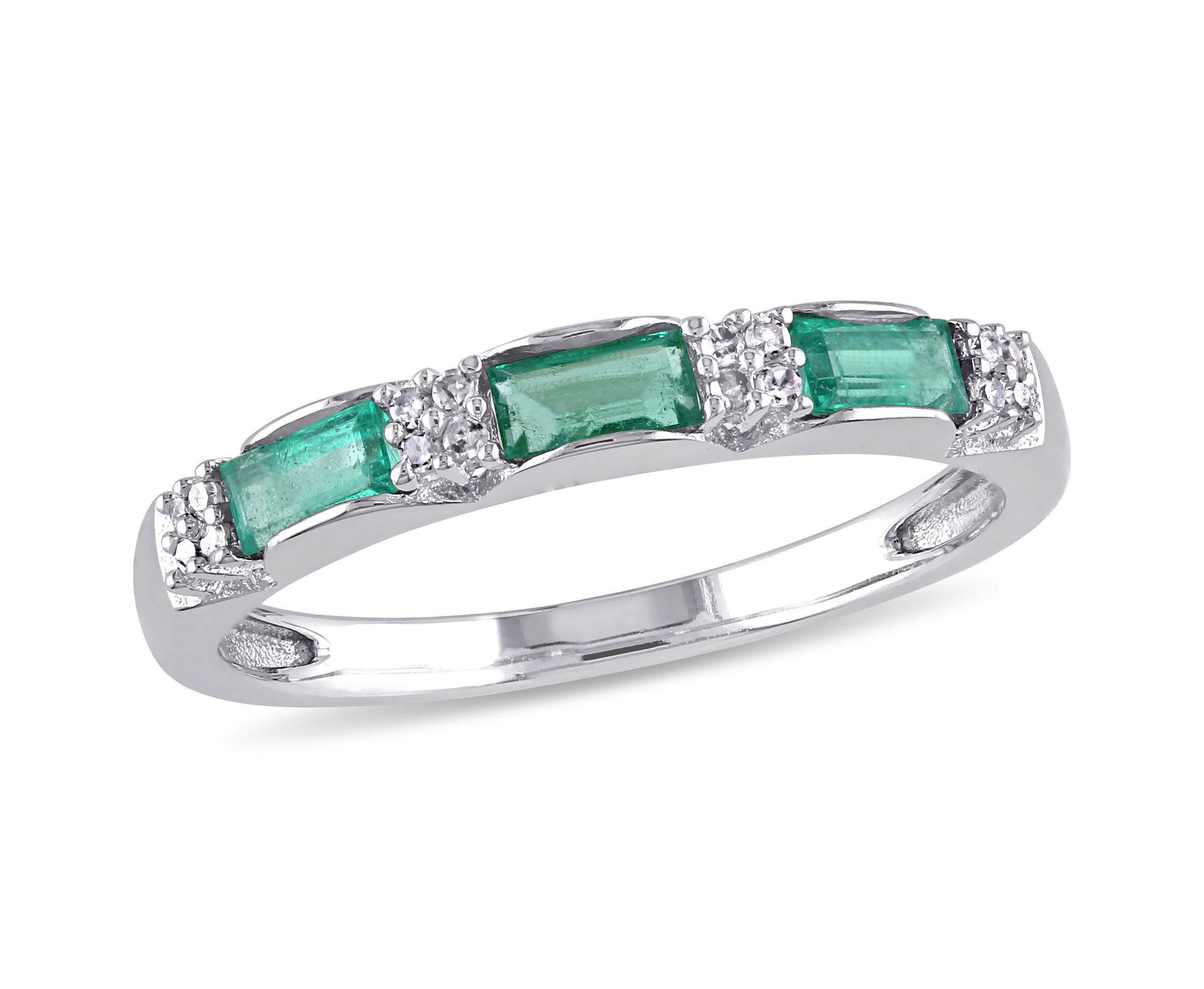 Emerald and Diamond Accent Eternity Ring in 10K White Gold