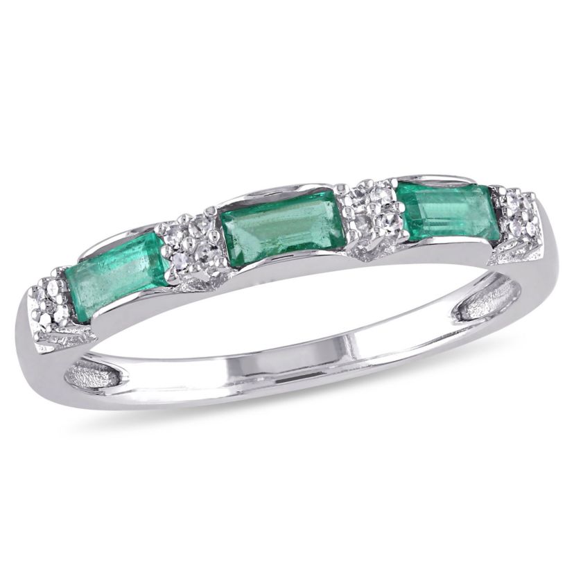 Emerald and Diamond Accent Eternity Ring in 10K White Gold