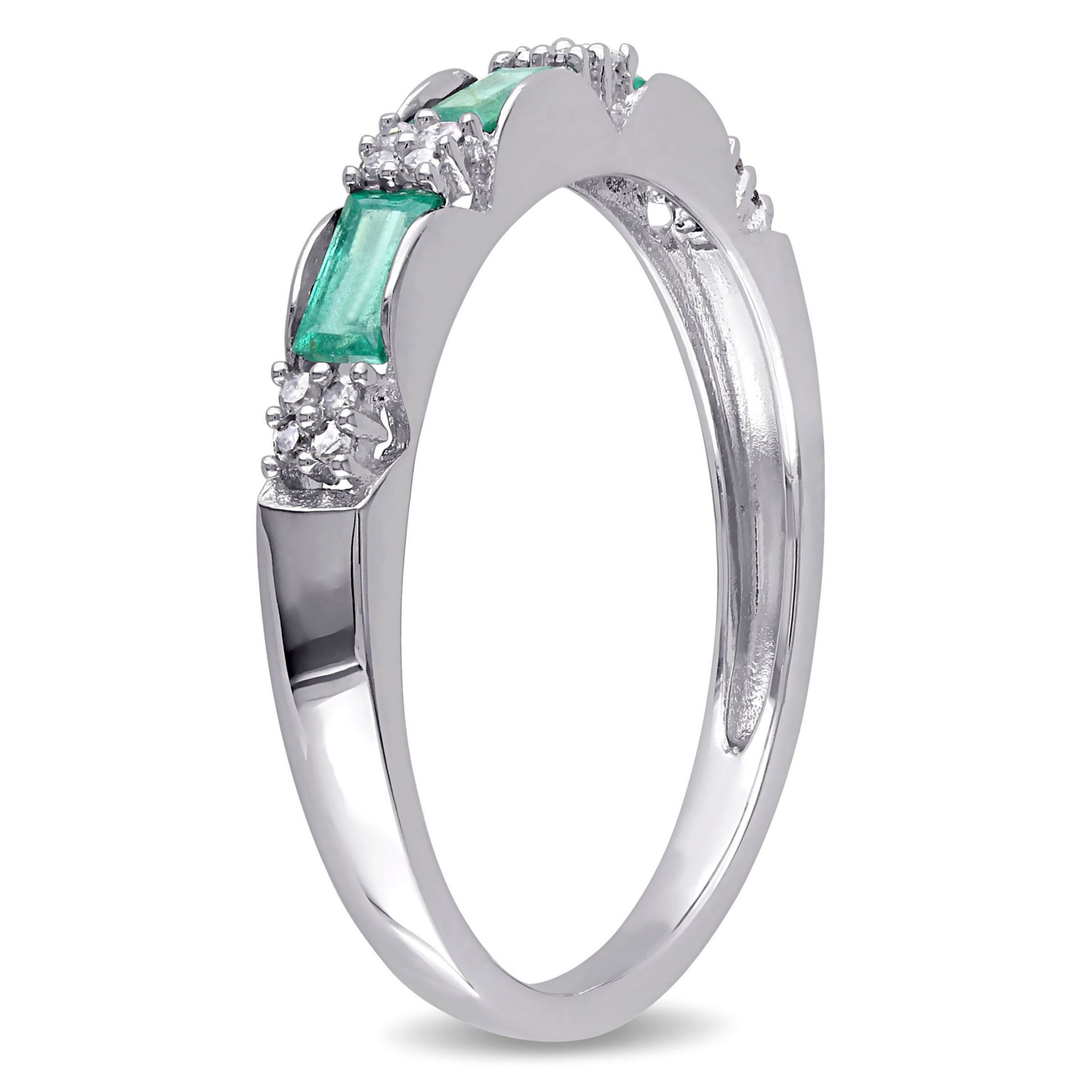 Emerald and Diamond Accent Eternity Ring in 10K White Gold