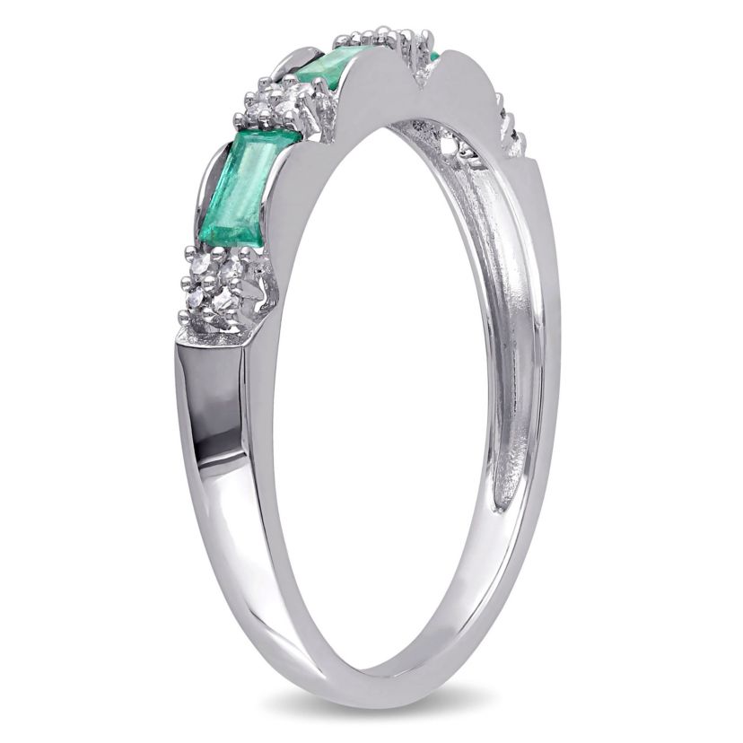 Emerald and Diamond Accent Eternity Ring in 10K White Gold
