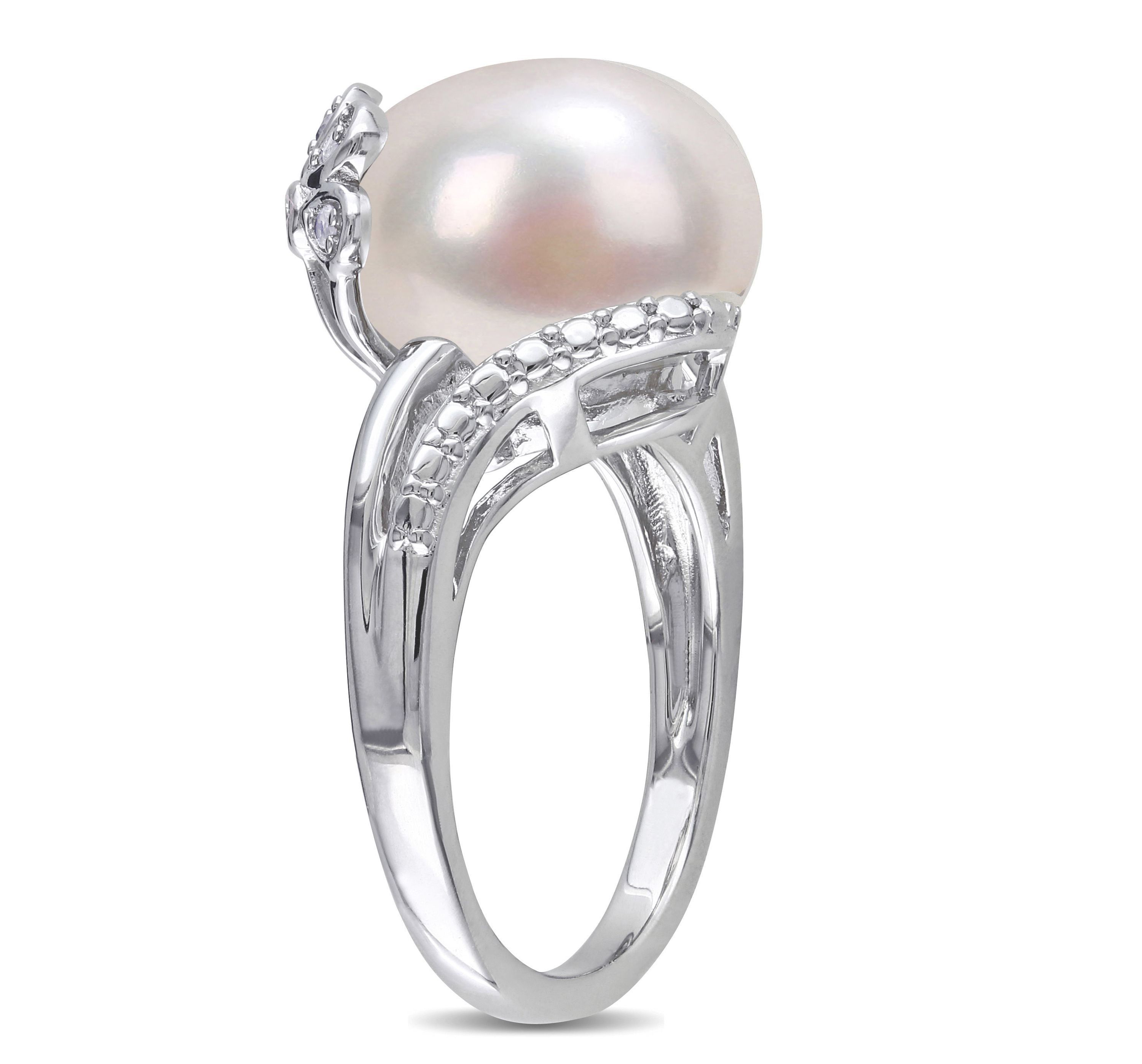 2-Piece Set of 12-12.5MM Freshwater Cultured Pearl and 1/6 ct. t.w. Diamond Ring and Pendant with Chain in Sterling Silver