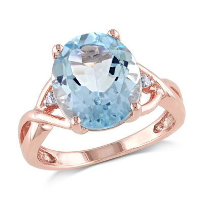 Belk & Co 5.5 ct. t.g.w. Sky Blue Topaz and 1/10 ct. t.w. Diamond Cocktail Ring in Rose Plated Sterling Silver, Pink, 6