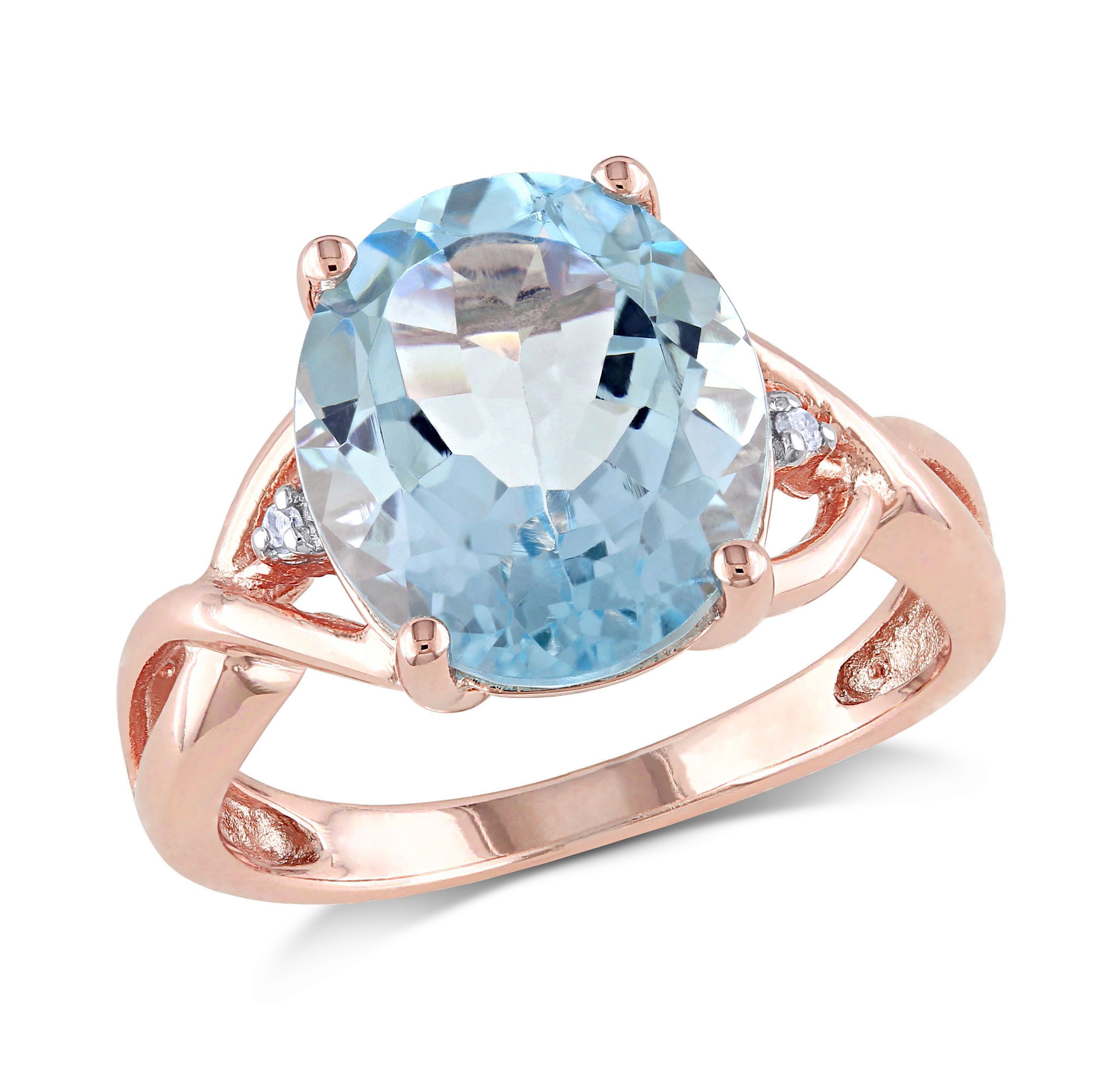 5.5 ct. t.g.w. Sky Blue Topaz and 1/10 ct. t.w. Diamond Cocktail Ring in Rose Plated Sterling Silver