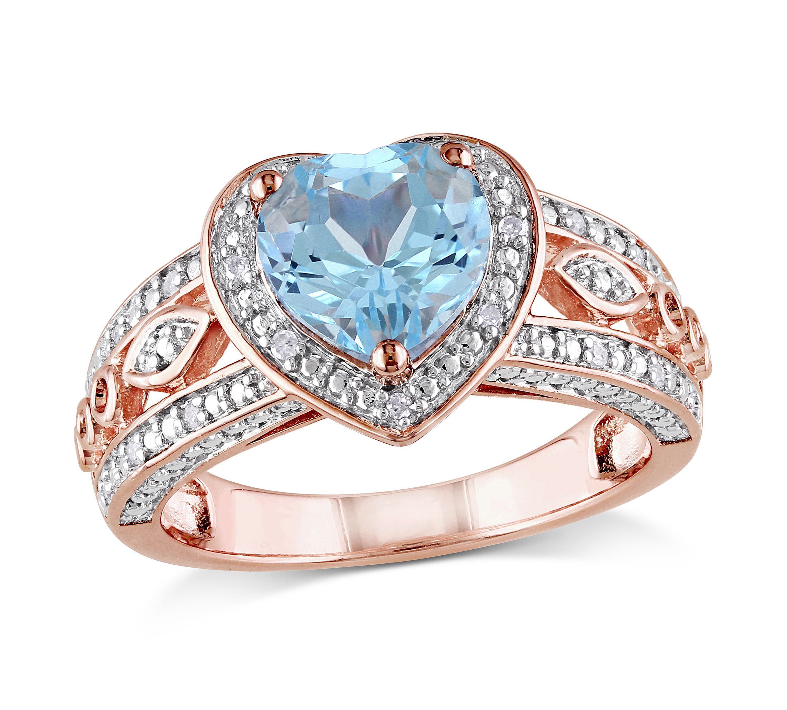2 ct. t.g.w. Sky Blue Topaz and 1/10 ct. t.w. Diamond Heart Ring in Rose Plated Sterling Silver