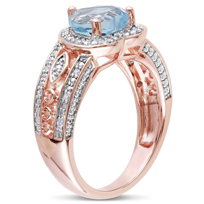 2 ct. t.g.w. Sky Blue Topaz and 1/10 ct. t.w. Diamond Heart Ring in Rose Plated Sterling Silver