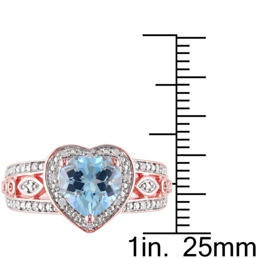 2 ct. t.g.w. Sky Blue Topaz and 1/10 ct. t.w. Diamond Heart Ring in Rose Plated Sterling Silver
