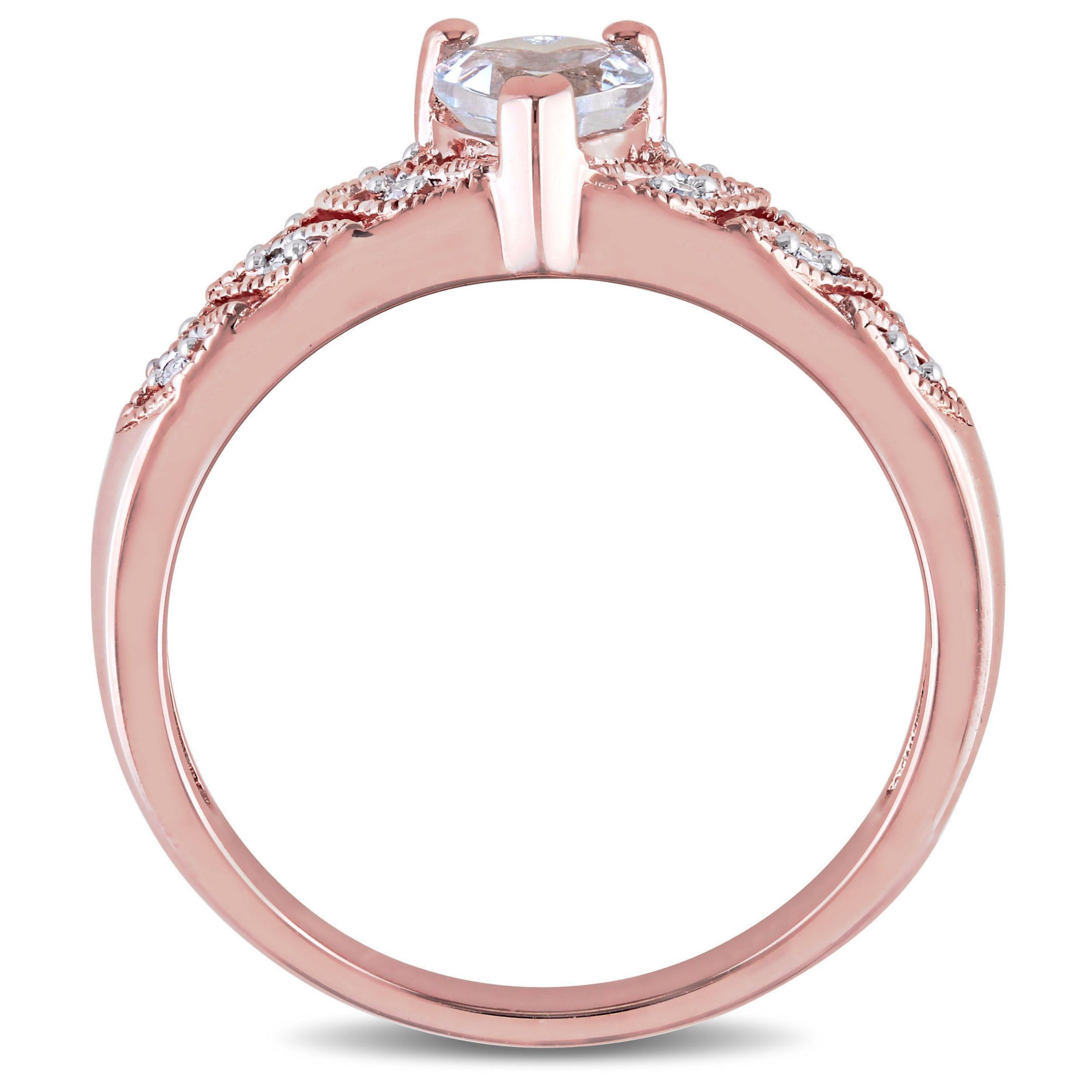 1/3 ct. t.g.w. Aquamarine and 1/10 ct. t.w. Diamond Heart Ring in Rose Plated Sterling Silver
