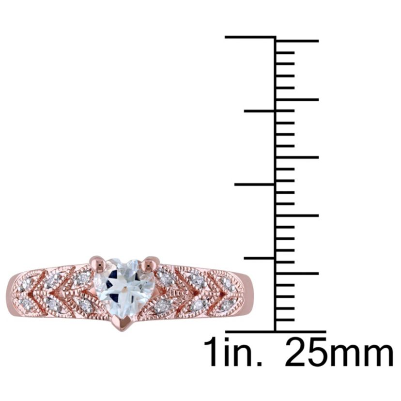 1/3 ct. t.g.w. Aquamarine and 1/10 ct. t.w. Diamond Heart Ring in Rose Plated Sterling Silver