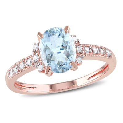 Belk & Co 1 ct. t.g.w. Aquamarine and 1/10 ct. t.w. Diamond Cocktail Ring in Rose Plated Sterling Silver, Pink, 6