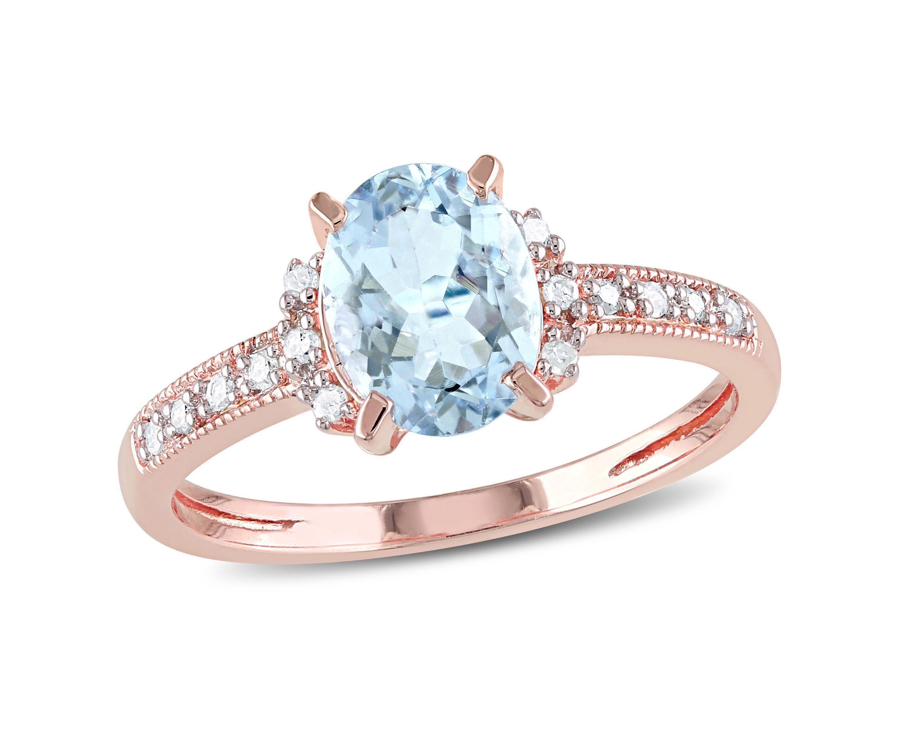 1 ct. t.g.w. Aquamarine and 1/10 ct. t.w. Diamond Cocktail Ring in Rose Plated Sterling Silver