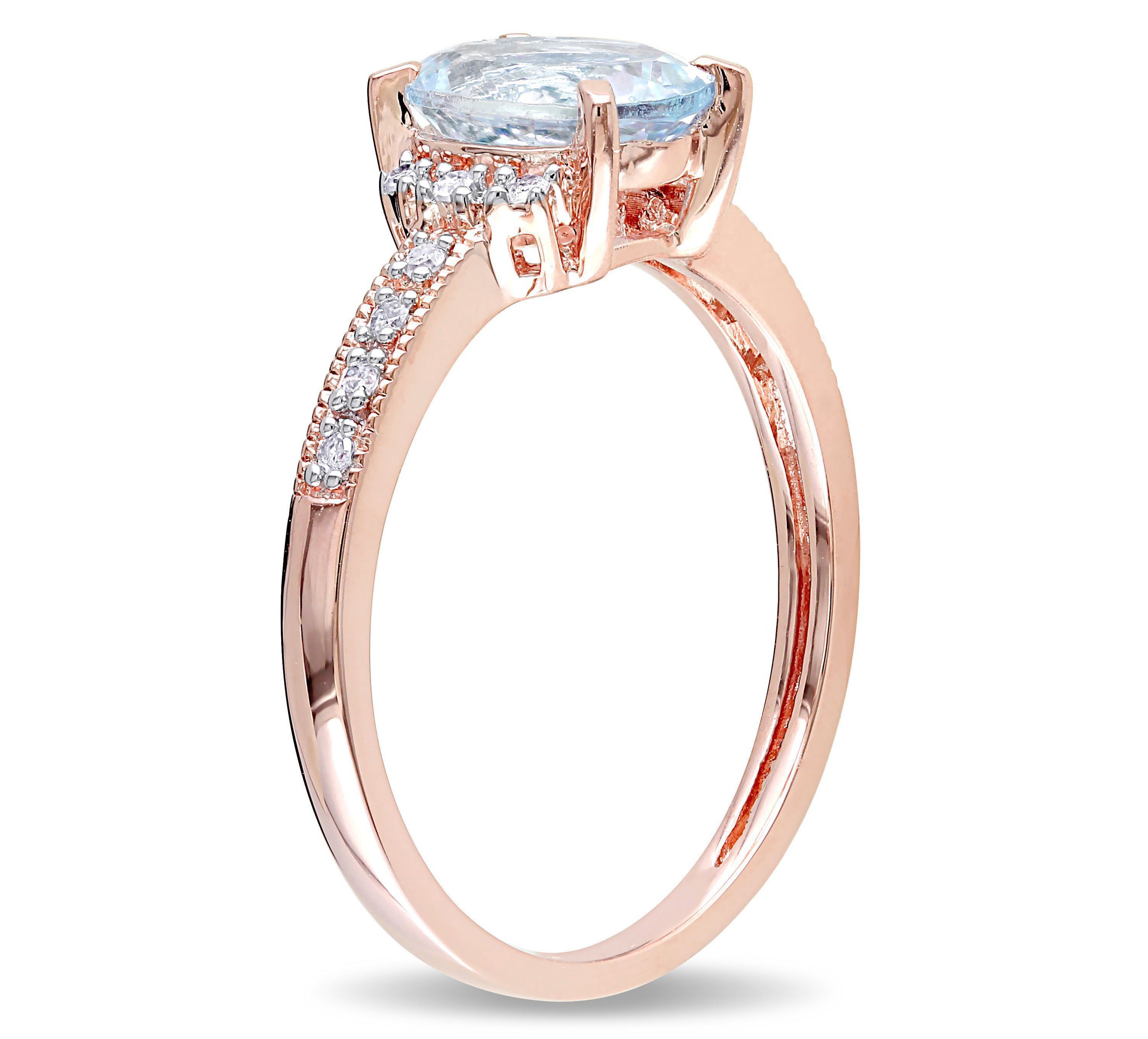 1 ct. t.g.w. Aquamarine and 1/10 ct. t.w. Diamond Cocktail Ring in Rose Plated Sterling Silver