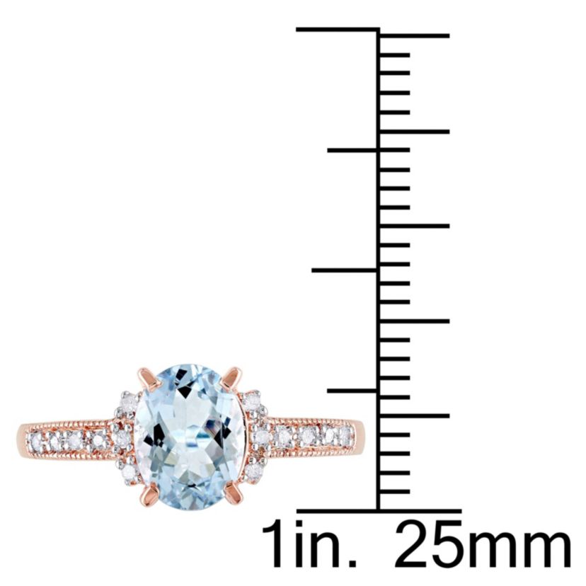 1 ct. t.g.w. Aquamarine and 1/10 ct. t.w. Diamond Cocktail Ring in Rose Plated Sterling Silver