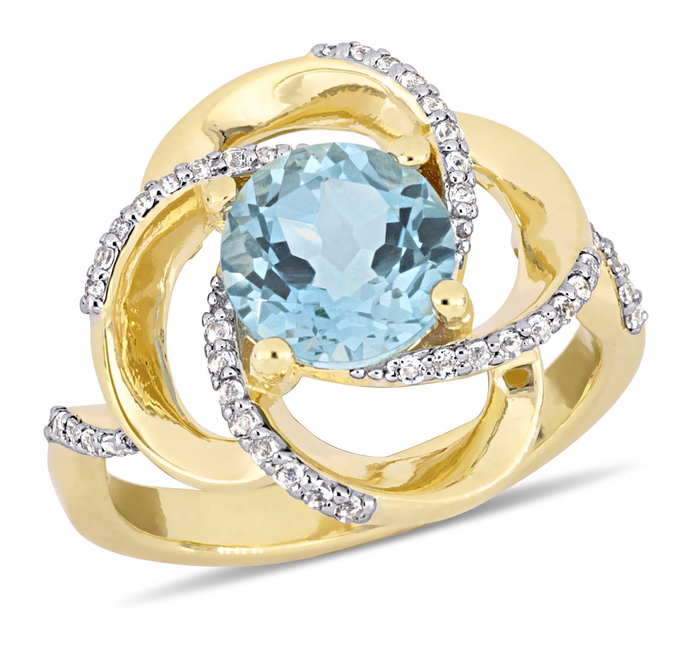 2.57 ct. t.g.w. Sky Blue Topaz and White Topaz Swirl Ring in Yellow Plated Sterling Silver
