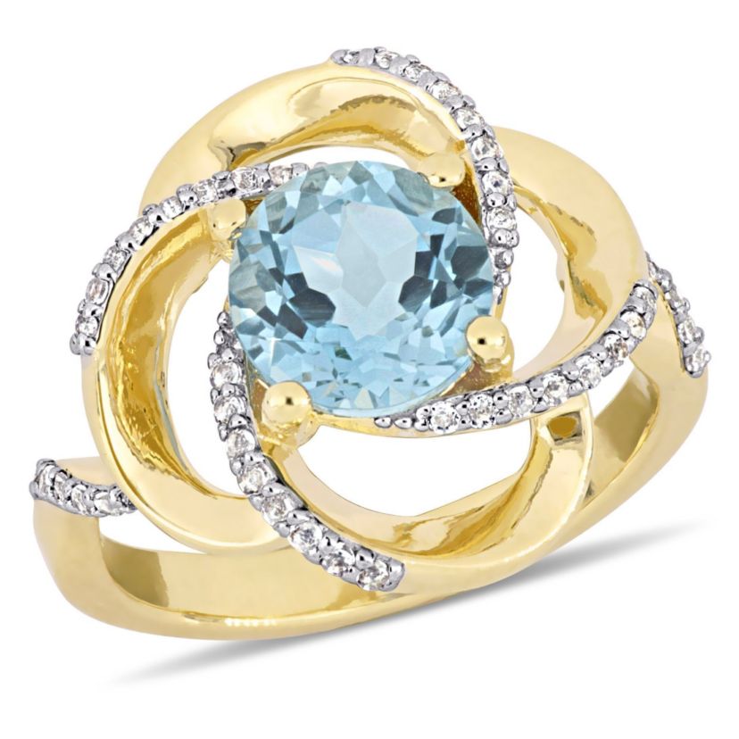 2.57 ct. t.g.w. Sky Blue Topaz and White Topaz Swirl Ring in Yellow Plated Sterling Silver