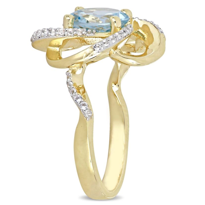 2.57 ct. t.g.w. Sky Blue Topaz and White Topaz Swirl Ring in Yellow Plated Sterling Silver