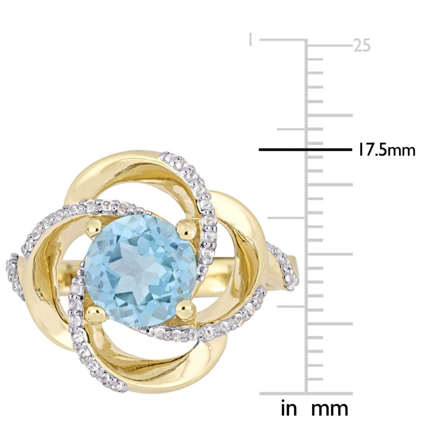 2.57 ct. t.g.w. Sky Blue Topaz and White Topaz Swirl Ring in Yellow Plated Sterling Silver