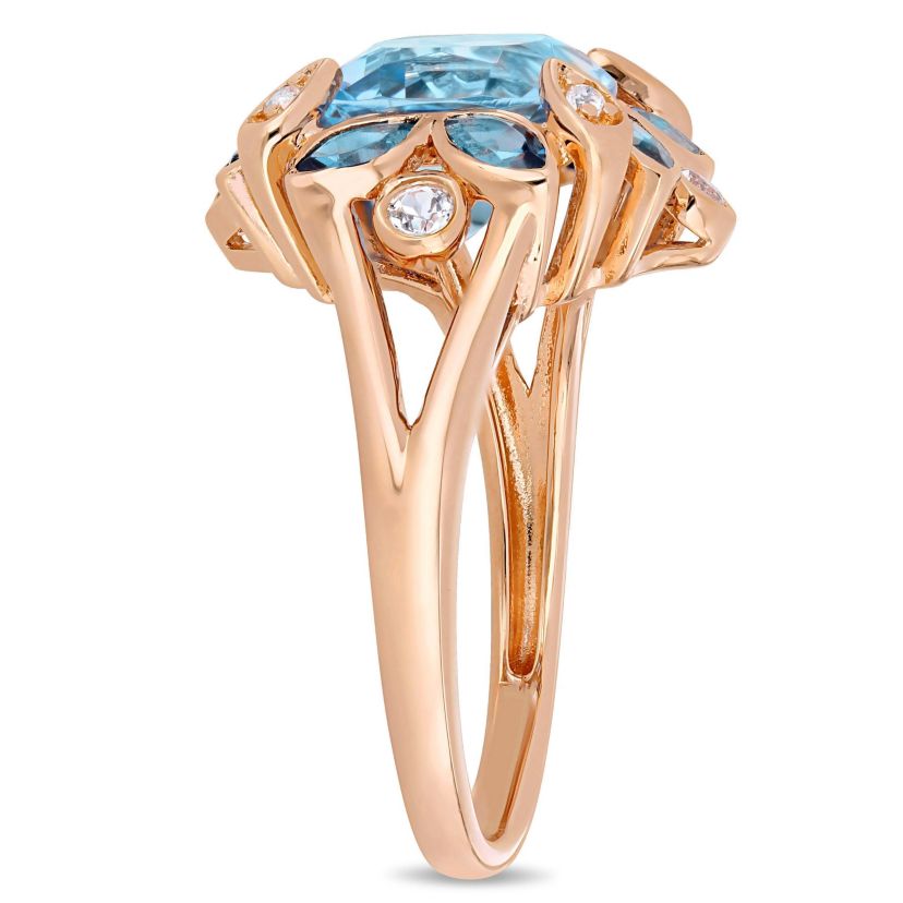 4.81 ct. t.g.w. Sky Blue Topaz, London Blue Topaz and White Topaz Floral Ring in Rose Plated Sterling Silver