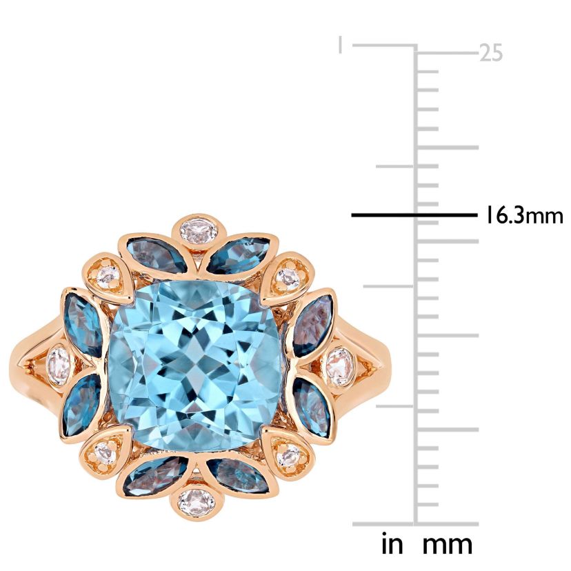 4.81 ct. t.g.w. Sky Blue Topaz, London Blue Topaz and White Topaz Floral Ring in Rose Plated Sterling Silver