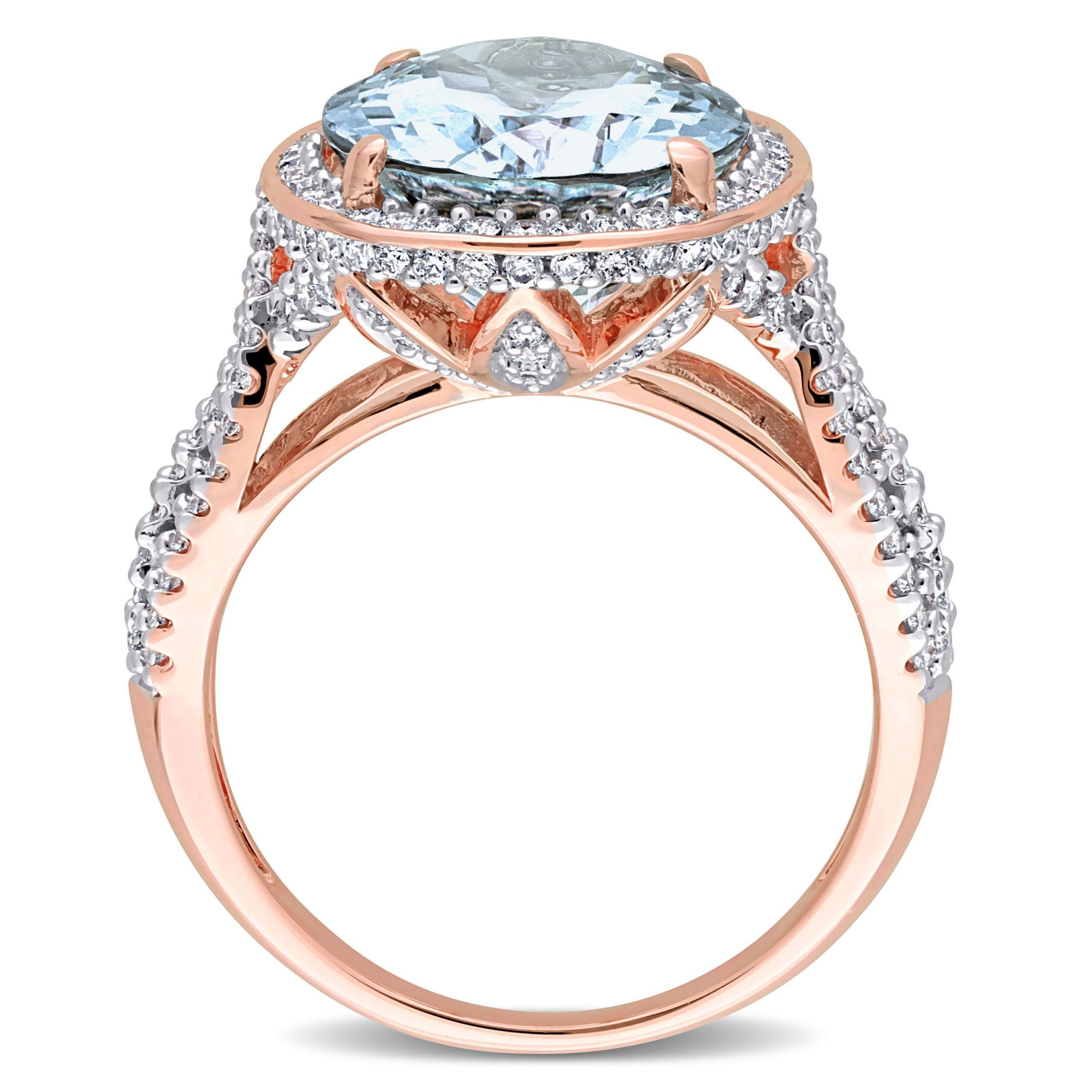 30.7 ct. t.g.w. Aquamarine and 7/8 ct. t.w. Diamond Halo Cocktail Ring in 14K Rose Gold