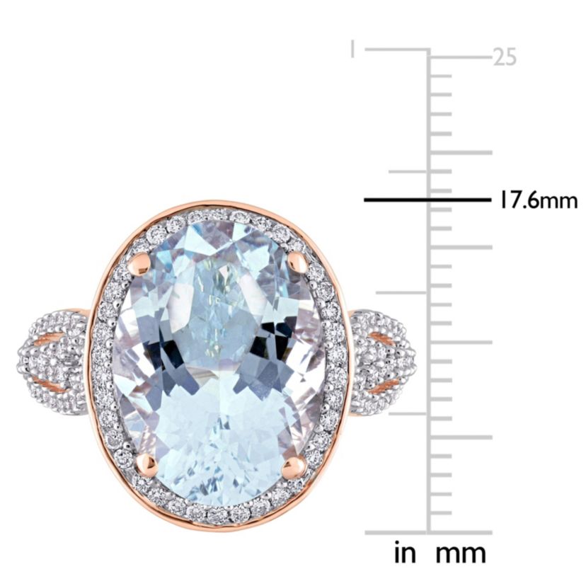 30.7 ct. t.g.w. Aquamarine and 7/8 ct. t.w. Diamond Halo Cocktail Ring in 14K Rose Gold