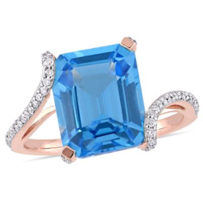 Belk & Co 6 ct. t.g.w. Swiss Blue Topaz and 1/4 ct. t.w. Diamond Cocktail Ring in 14K Rose Gold