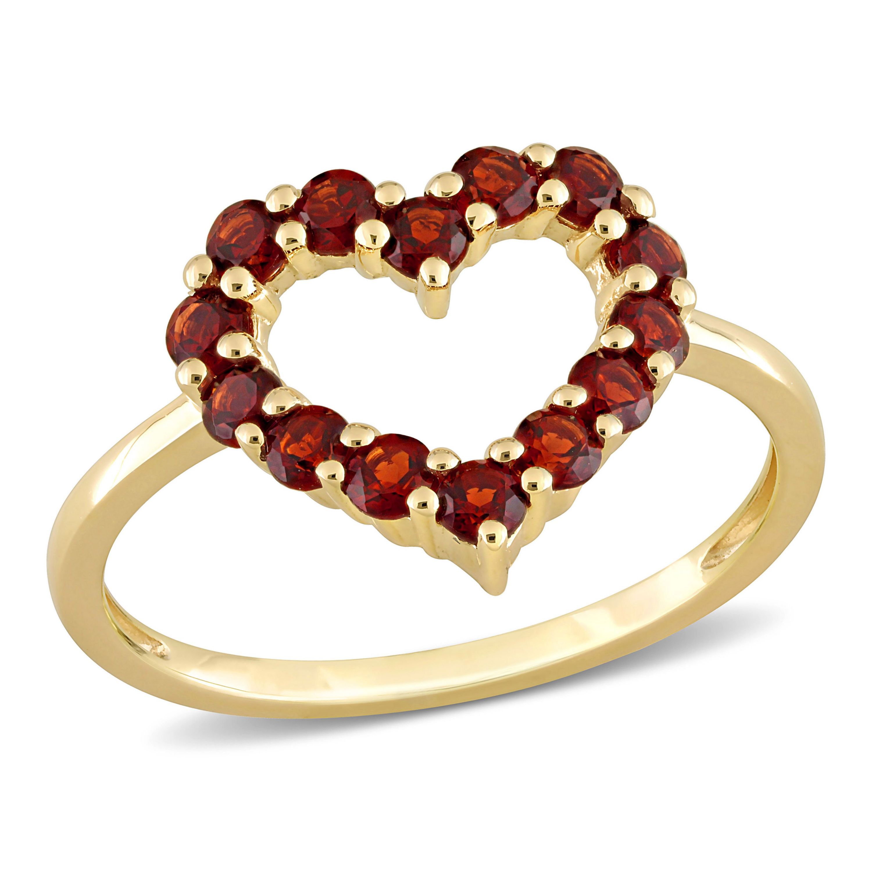 Garnet Open Heart Ring in 10K Yellow Gold