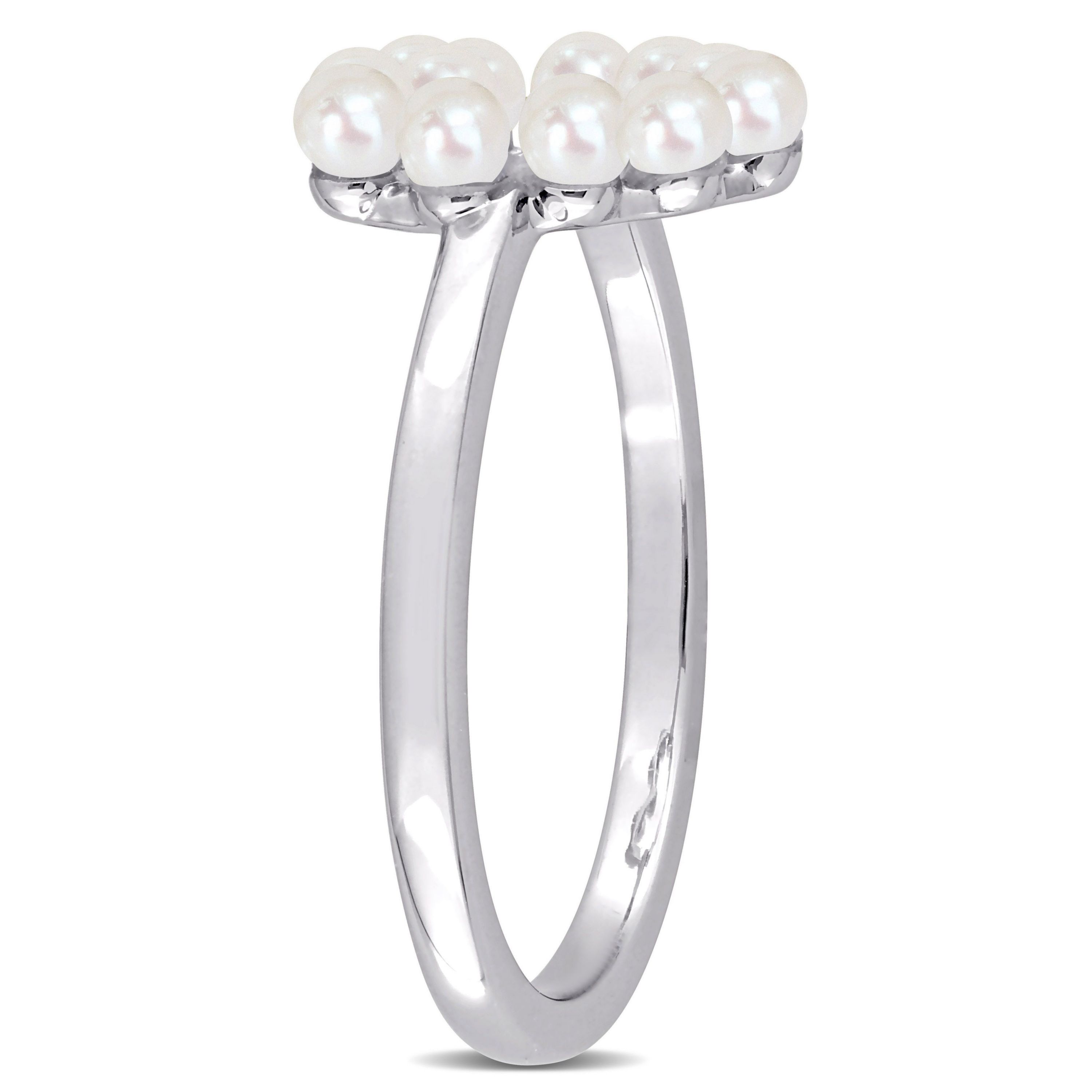 3-Pcs Set of White Freshwater Cultured Pearl Open Heart Ring, Earring and Pendant with Chain in 14K White Gold