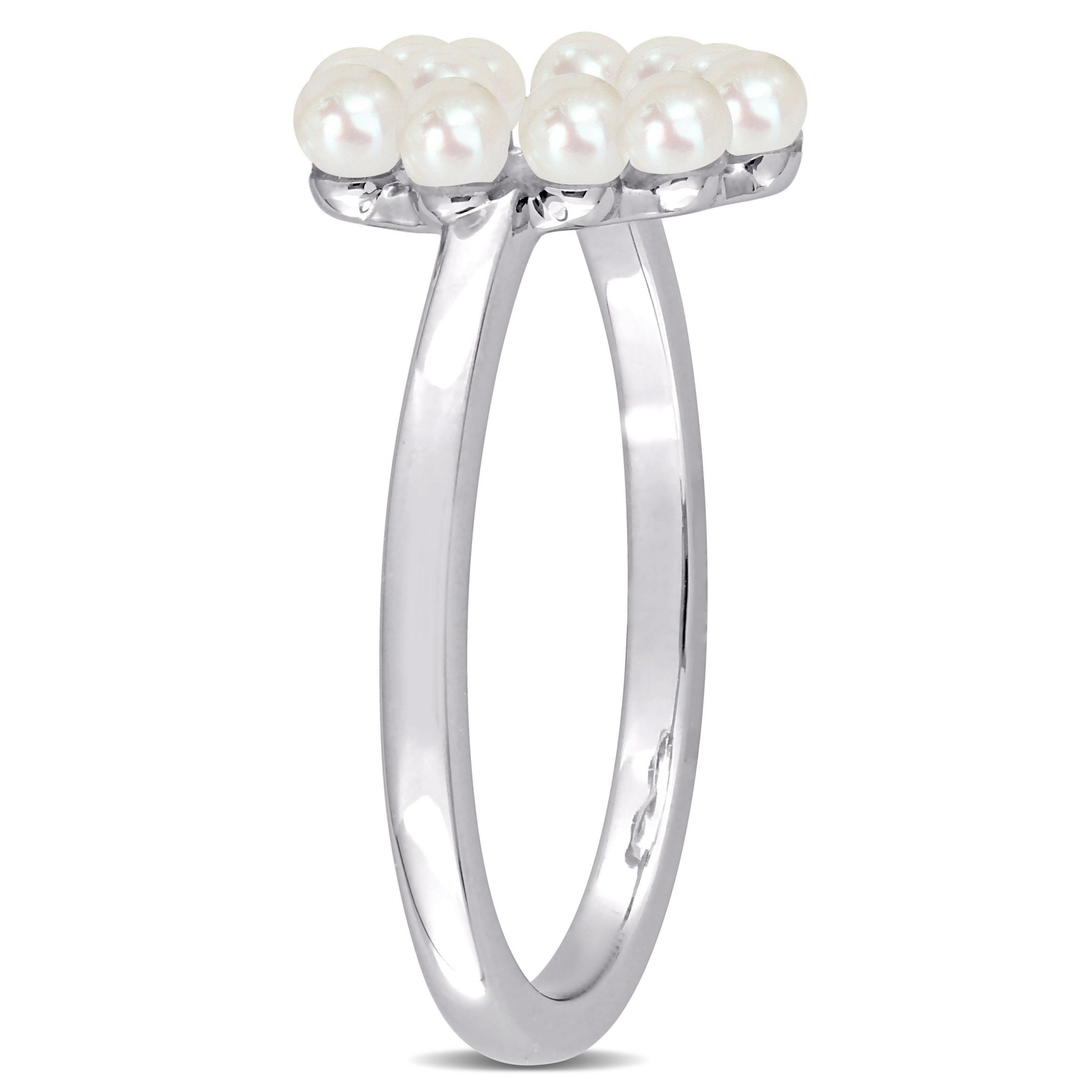 White Freshwater Cultured Pearl Open Heart Ring in 14K White Gold