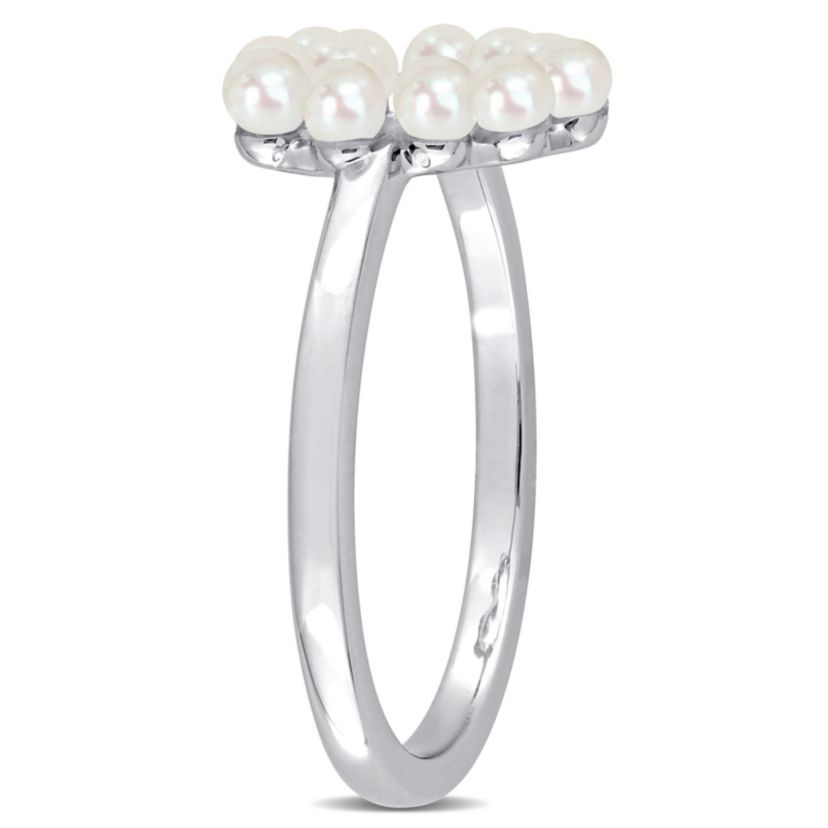 White Freshwater Cultured Pearl Open Heart Ring in 14K White Gold