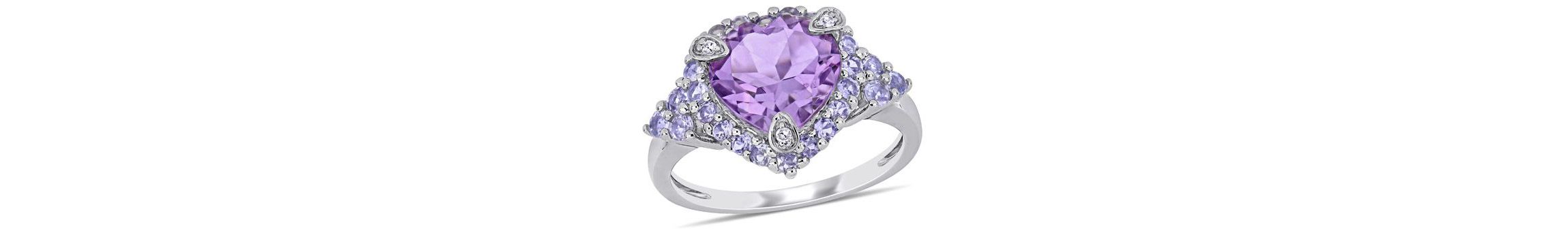 Amethyst, Tanzanite and 1/10 ct. t.w. Diamond Heart Cocktail Ring in 10K White Gold