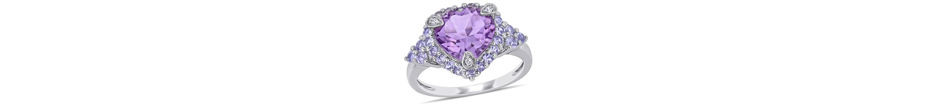 Amethyst, Tanzanite and 1/10 ct. t.w. Diamond Heart Cocktail Ring in 10K White Gold