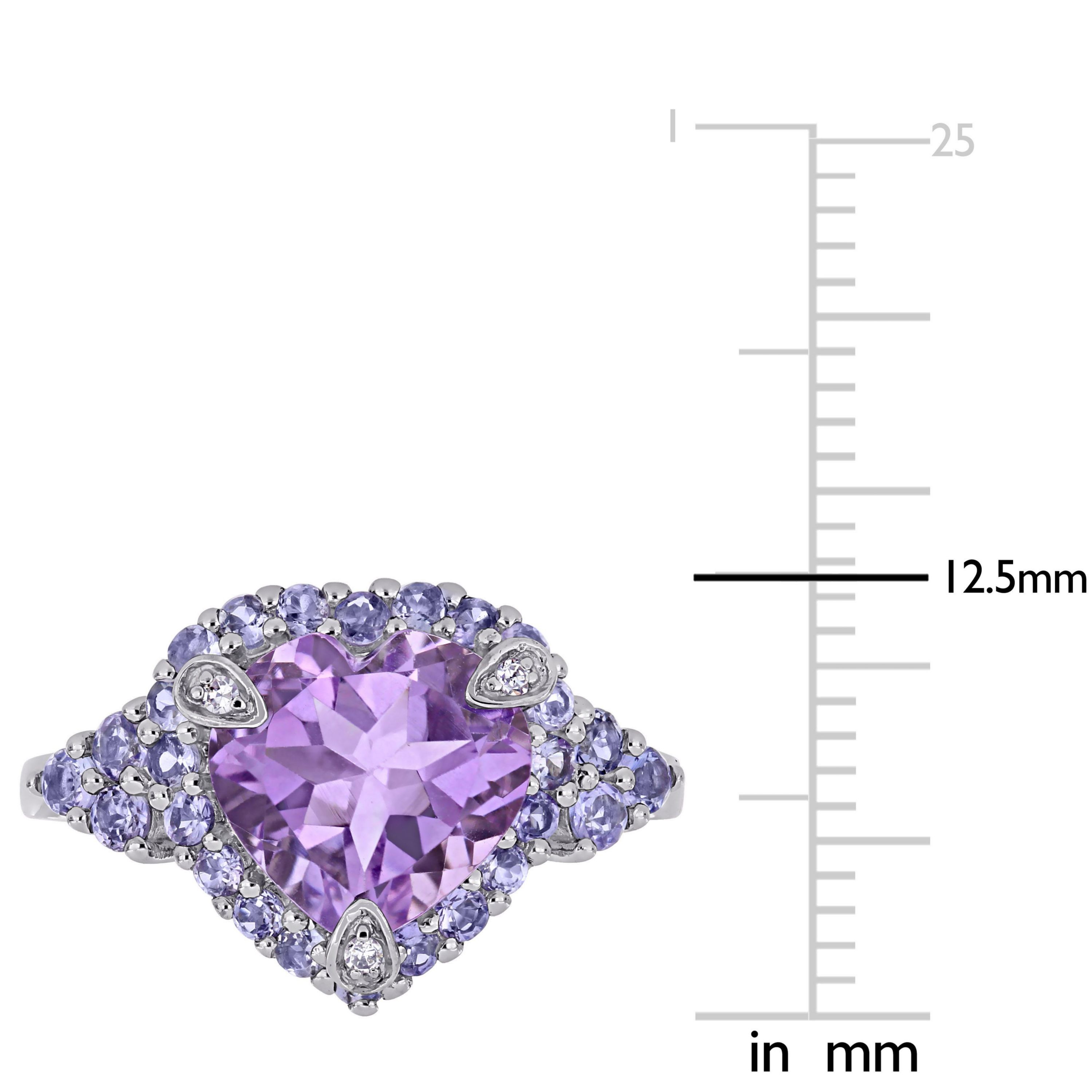 Amethyst, Tanzanite and 1/10 ct. t.w. Diamond Heart Cocktail Ring in 10K White Gold