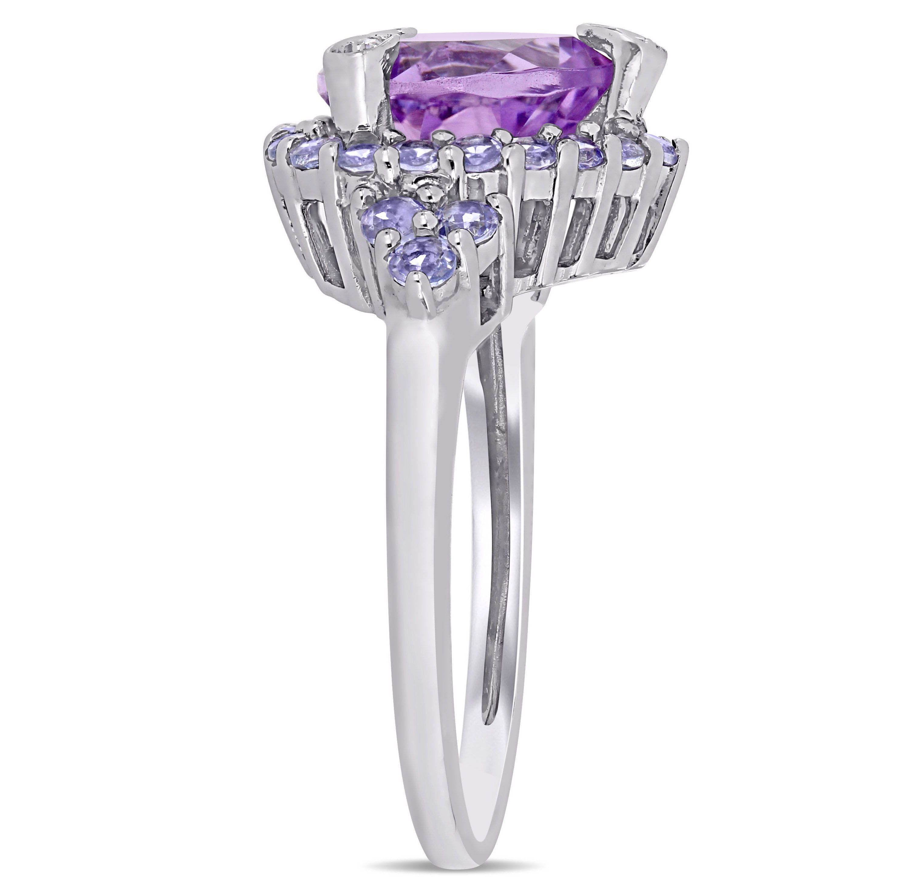 Amethyst, Tanzanite and 1/10 ct. t.w. Diamond Heart Cocktail Ring in 10K White Gold