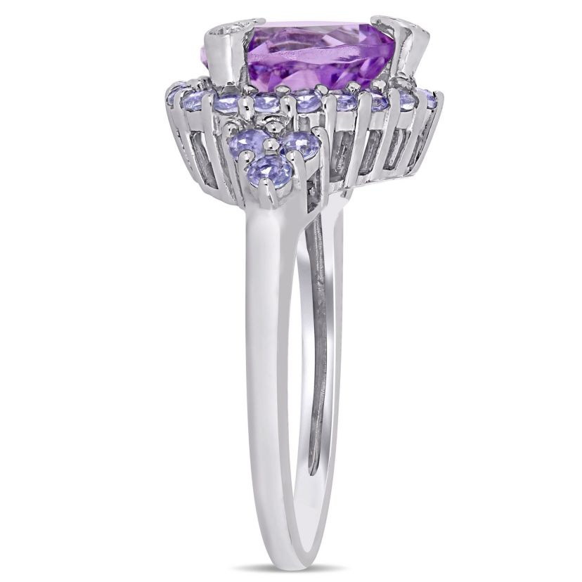 Amethyst, Tanzanite and 1/10 ct. t.w. Diamond Heart Cocktail Ring in 10K White Gold