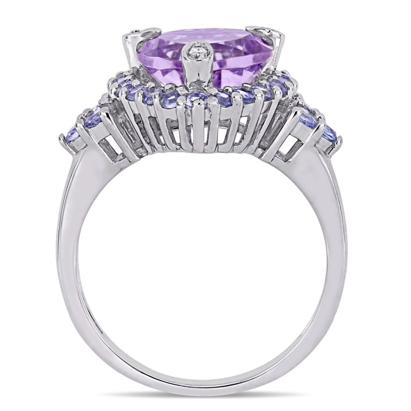 Amethyst, Tanzanite and 1/10 ct. t.w. Diamond Heart Cocktail Ring in 10K White Gold