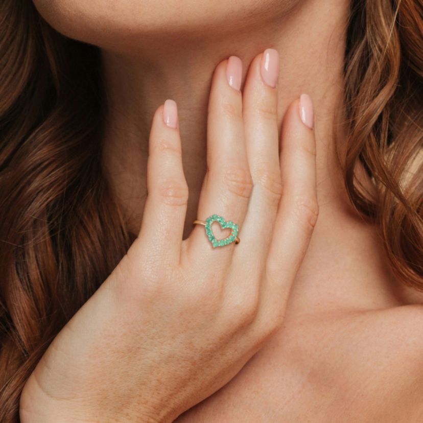 Emerald Open Heart Ring in 10K Yellow Gold