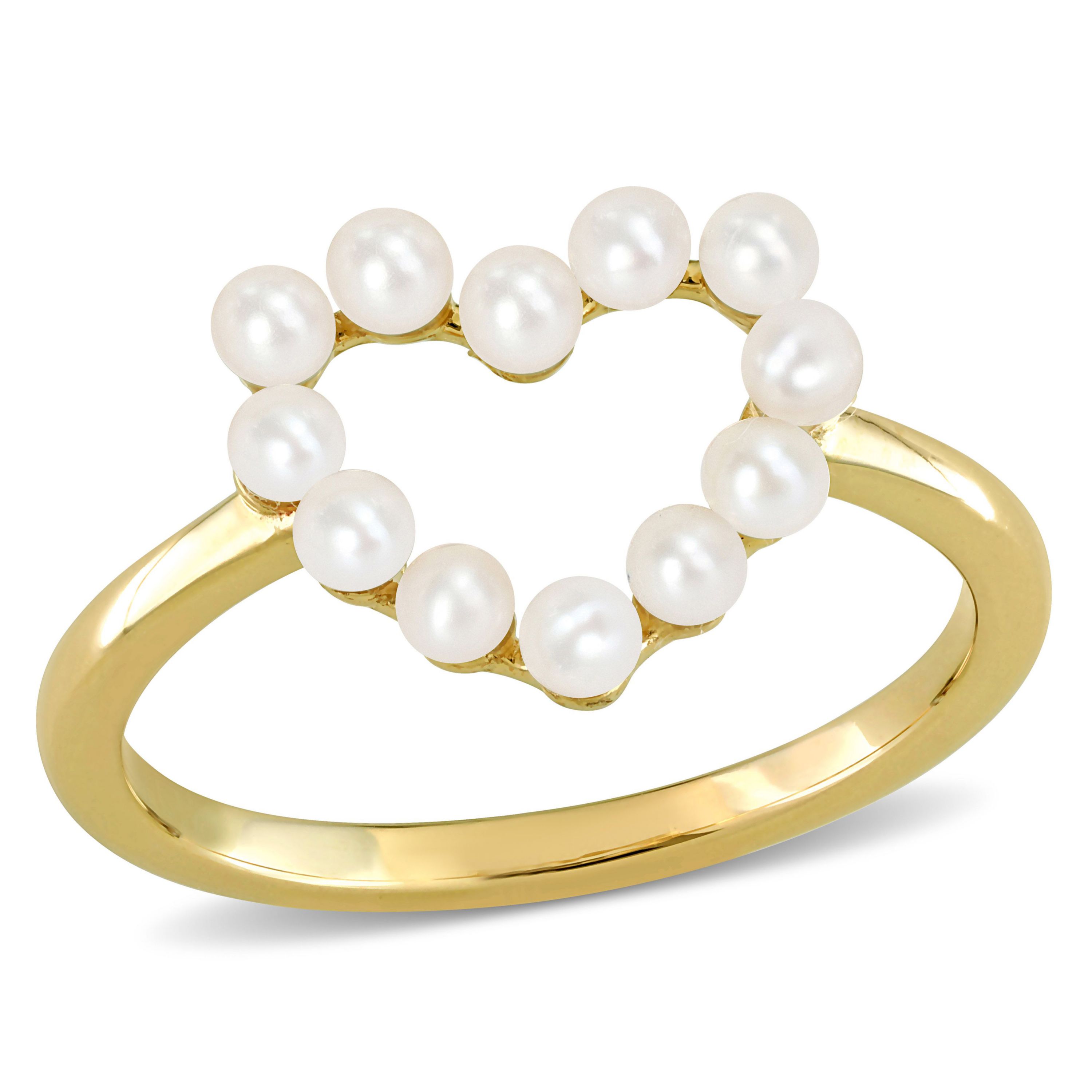 White Freshwater Cultured Pearl Open Heart Ring in 14K White Gold
