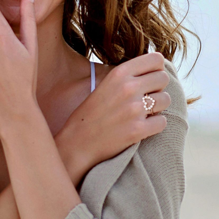 White Freshwater Cultured Pearl Open Heart Ring in 14K White Gold
