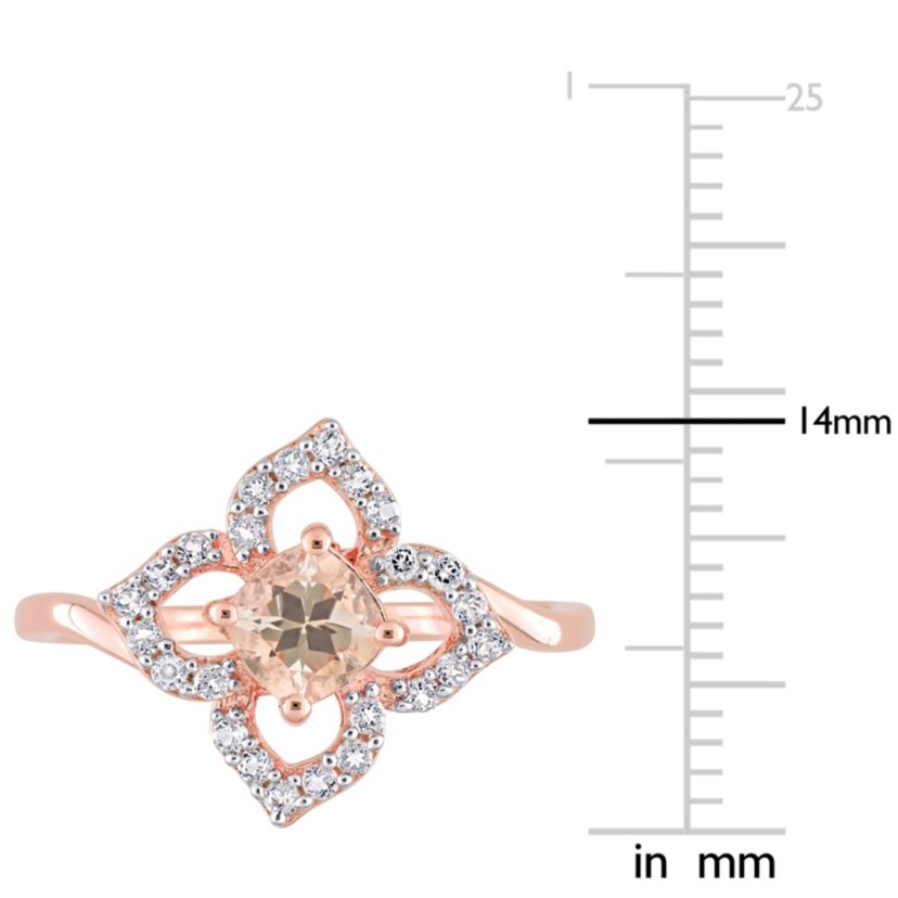 Morganite and White Topaz Floral Ring in Rose Plated Sterling Silver