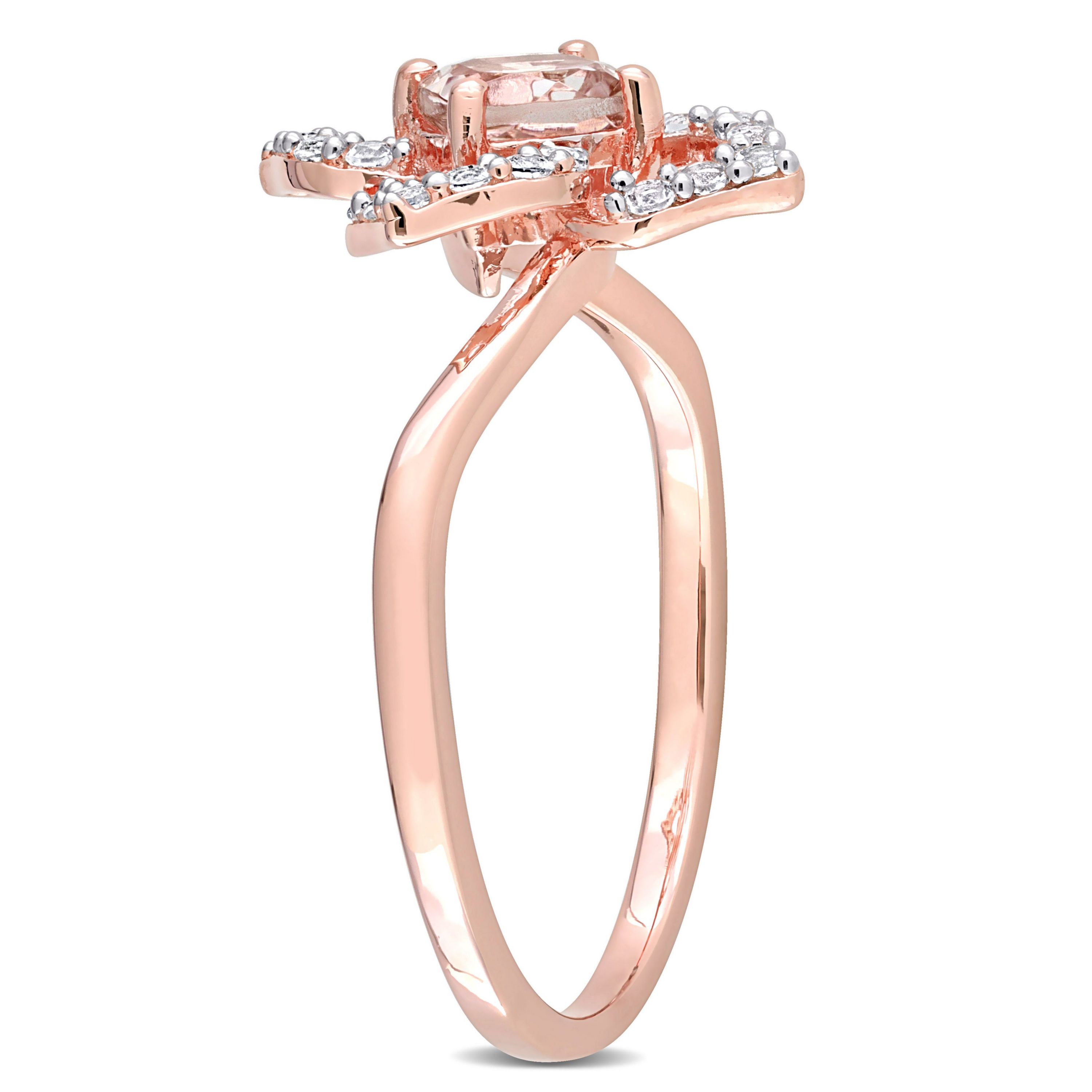 Morganite and White Topaz Floral Ring in Rose Plated Sterling Silver