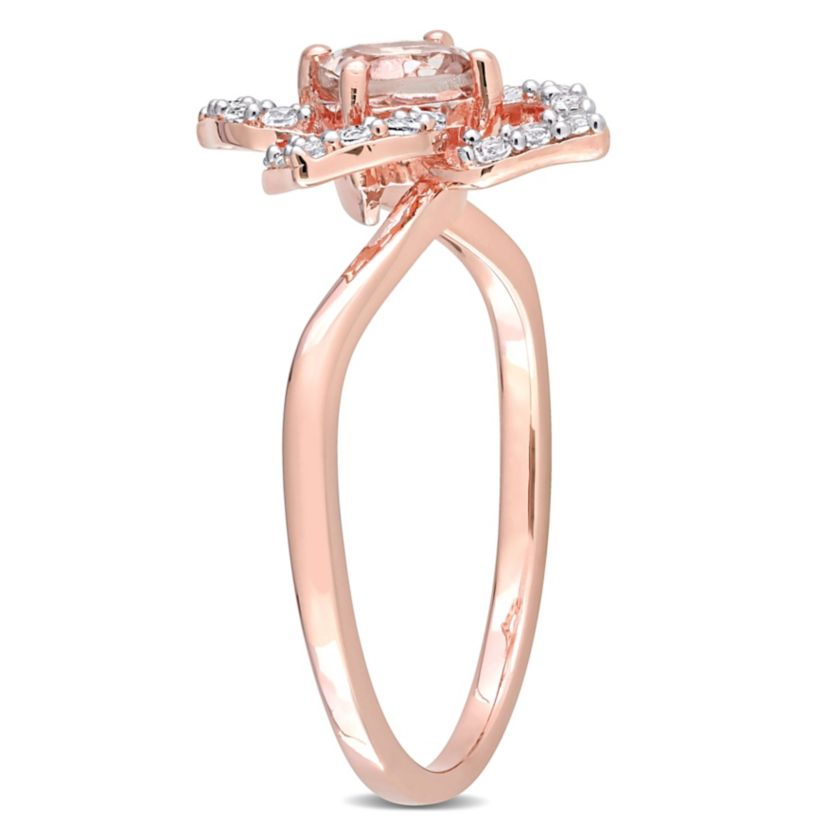 Morganite and White Topaz Floral Ring in Rose Plated Sterling Silver