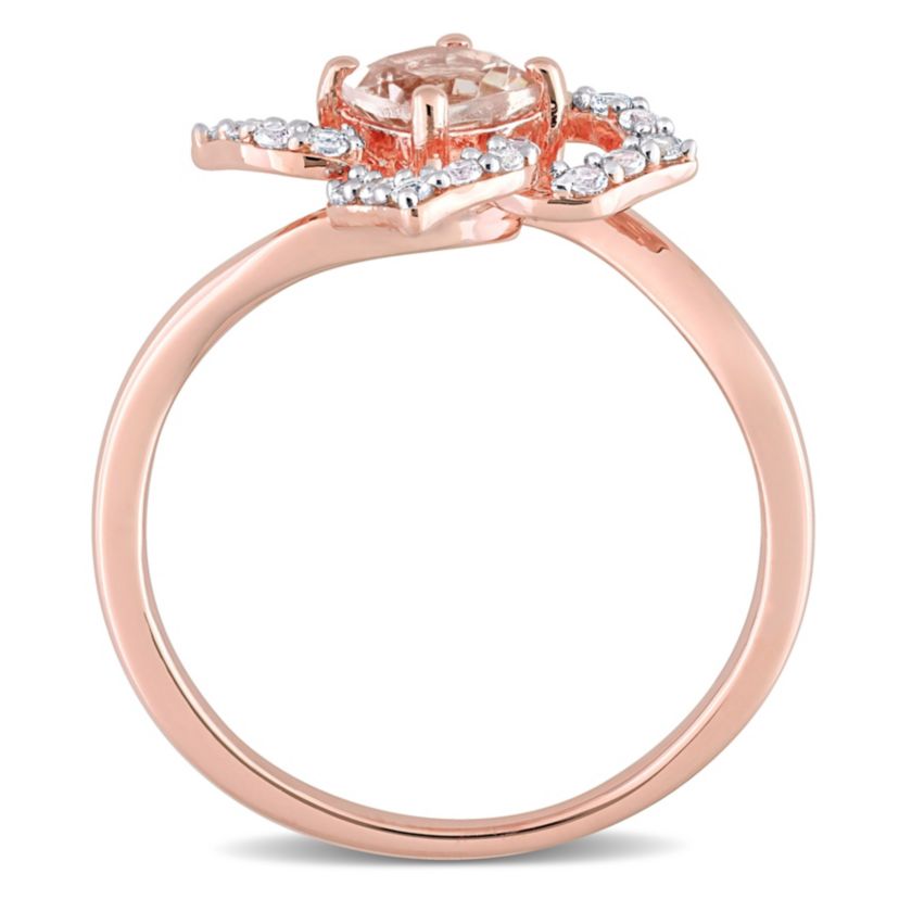 Morganite and White Topaz Floral Ring in Rose Plated Sterling Silver