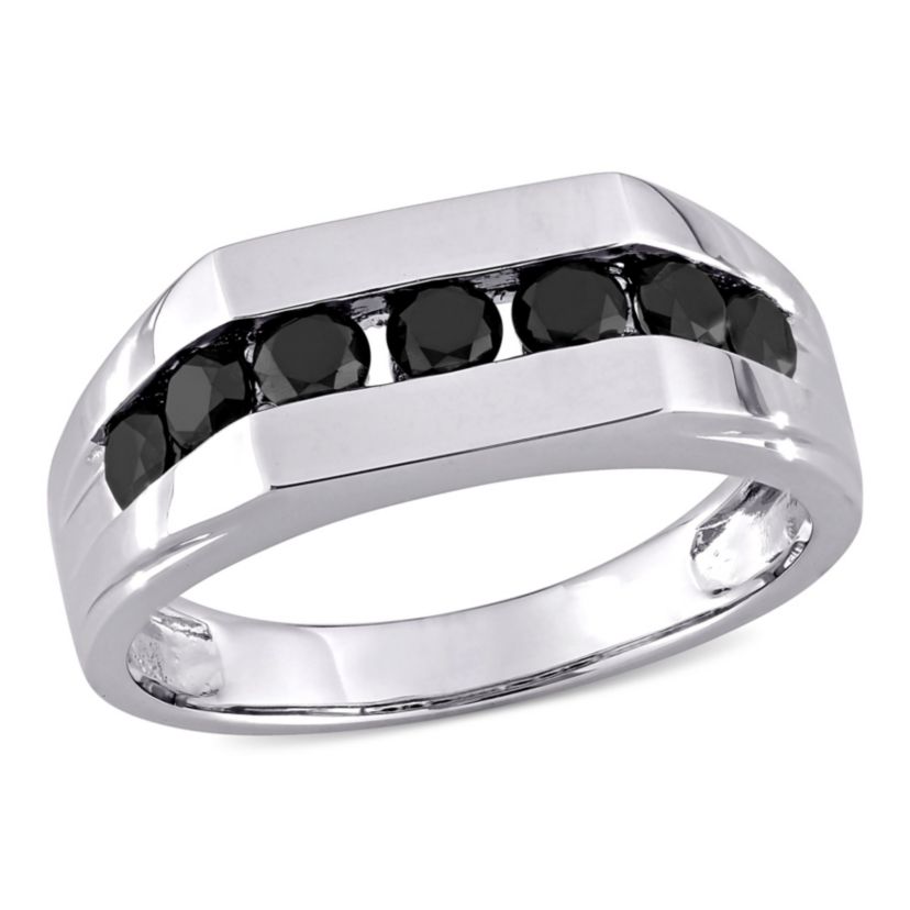 1 ct. t.w. Black Diamond Mens Ring in 10K White Gold