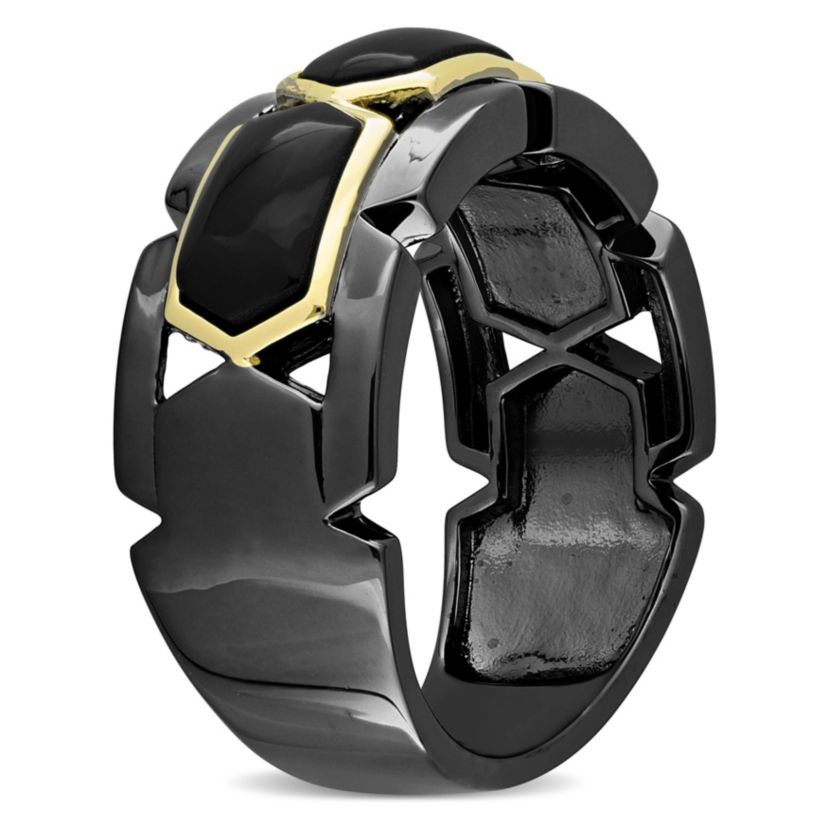 Black Onyx Mens Ring in Yellow Plated Sterling Silver with Black Rhodium Plated