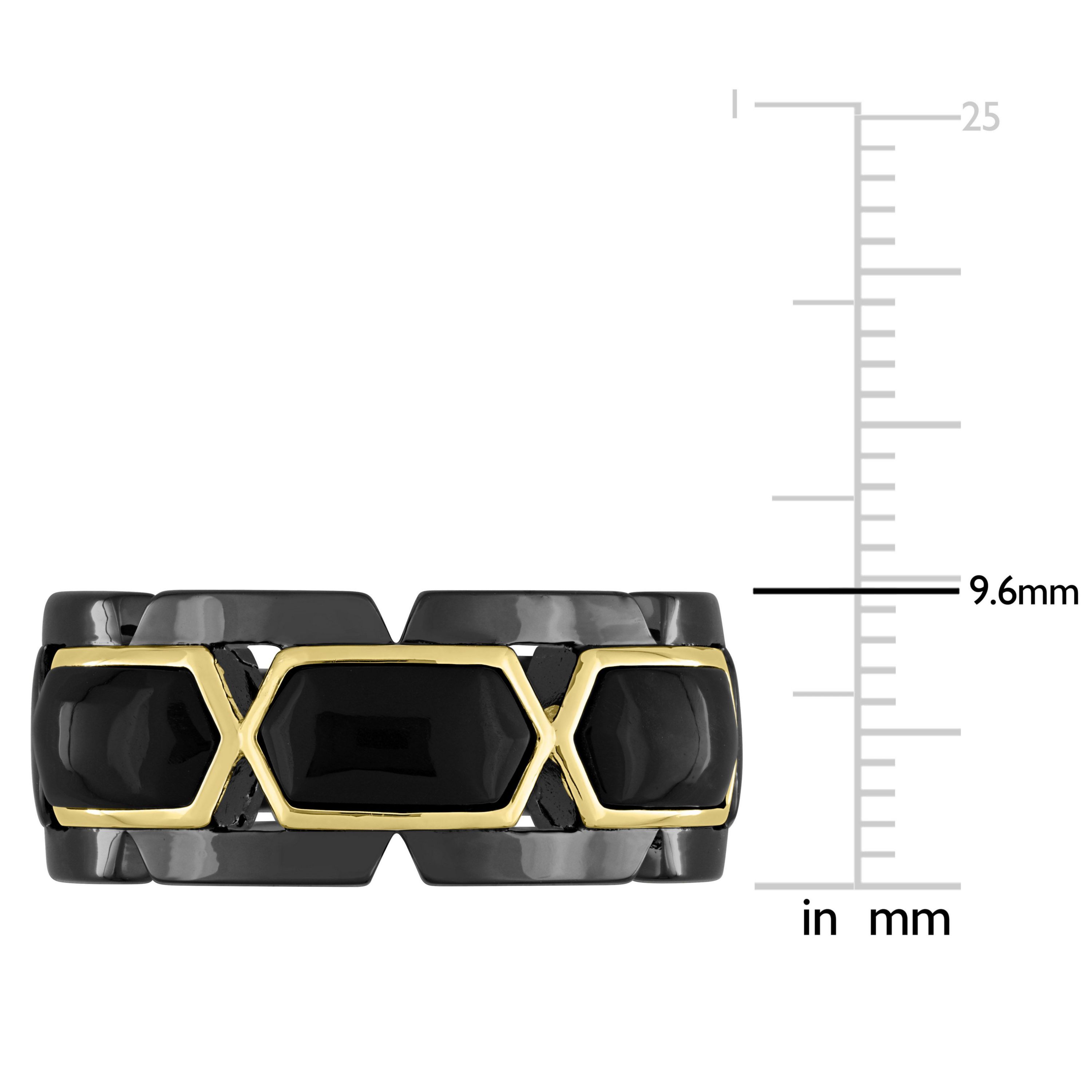 Black Onyx Mens Ring in Yellow Plated Sterling Silver with Black Rhodium Plated