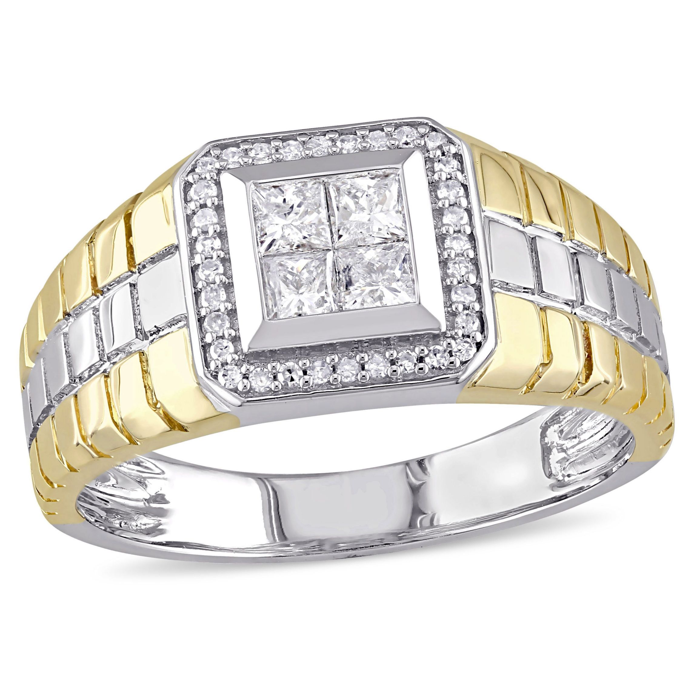 1/2 ct. t.w. Princess and Round Diamonds Mens Ring in 10K Two-Tone Gold