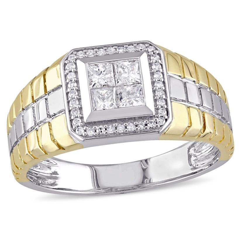 1/2 ct. t.w. Princess and Round Diamonds Mens Ring in 10K Two-Tone Gold