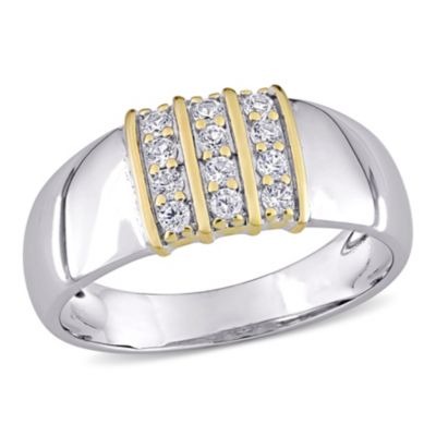 Lab Created White Sapphire Men's Ring 10K Yellow Gold & Sterling Silver