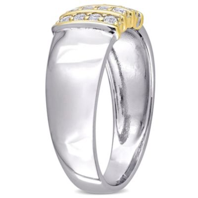 Lab Created White Sapphire Men's Ring 10K Yellow Gold & Sterling Silver